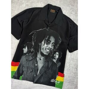 Bob Marley Black Short-Sleeve Button-Down Shirt - Graphic Casual